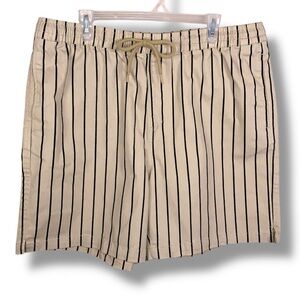 NEW 2XL Forever 21 Beige Black Striped Shorts Mens Elastic Waistband Neutral
